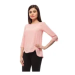 Generic Women's Polyester Solid 3-4th Sleeves Regular Top (Peach) - Image 2