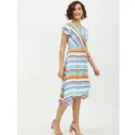 Generic Women's Satin Striped Short Sleeve Knee-Length Dress (Multicolor) - Image 4