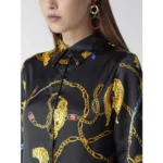 Generic Women's Satin Printed Long Sleeves Standard Length Shirt (Black - Gold) - Image 2