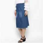 Generic Women's Denim Washed Buttoned Skirt (Blue) - Image 3