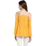 Generic Women's Rayon Embellished Cold Shoulder Regular Top (Mustard Yellow) - Image 7