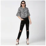 Generic Women's Polyester Animal Print Bell Sleeve Top (Black - White) - Image 6