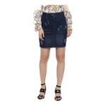 Generic Women's Denim Distressed Buttoned Skirt (Blue)