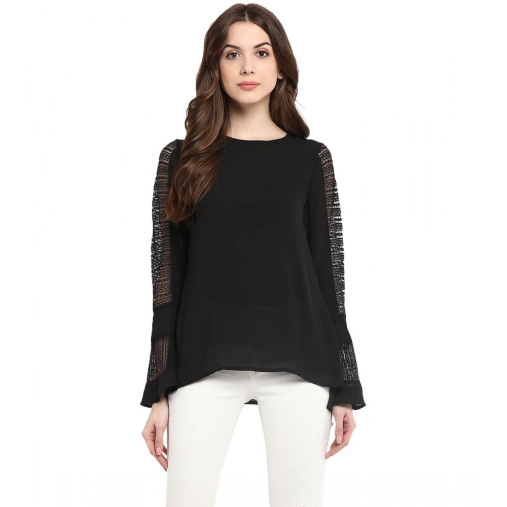 54041835519_7e10c52487_o_d-1000x1000-1.webp Generic Women's Polyester Georgette Self Design Bell Sleeve Regular Top (Black) - Image 1