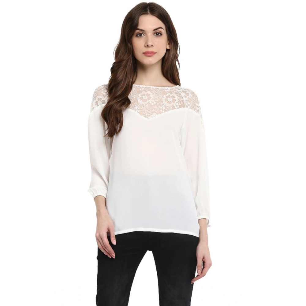 54041835549_ba42b2ce48_o_d-1000x1000-1.webp Generic Women's Polyester Georgette Self Design 3-4th Sleeves Regular Top (White) - Image 1