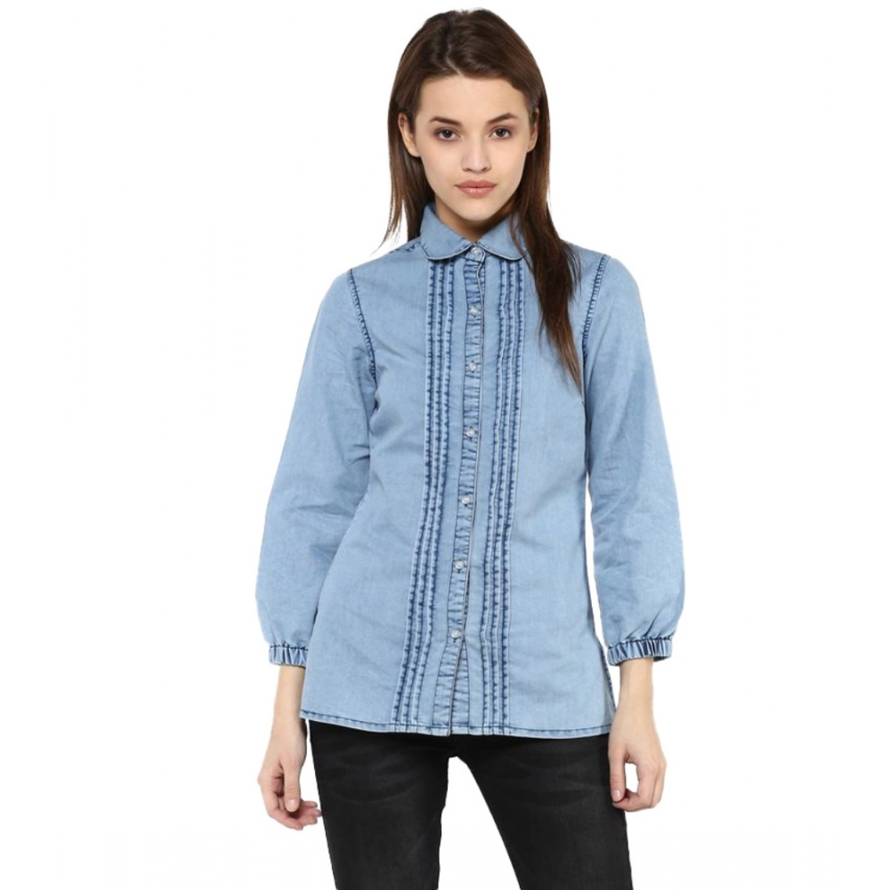 54041835744_ce6e553a2a_o_d-1000x1000-1.webp Generic Women's Denim Solid 3-4th Sleeves Standard Length Shirt (Blue) - Image 1