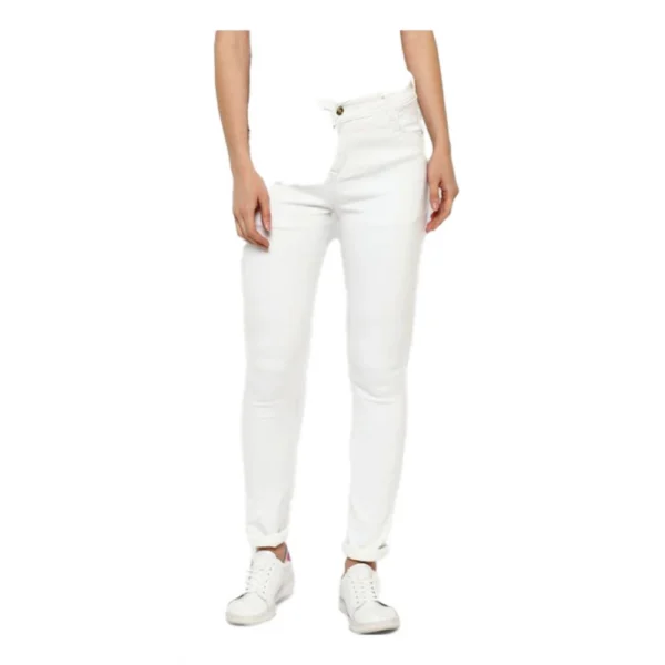 Generic Women's Denim Solid Buttoned Jeans (White)