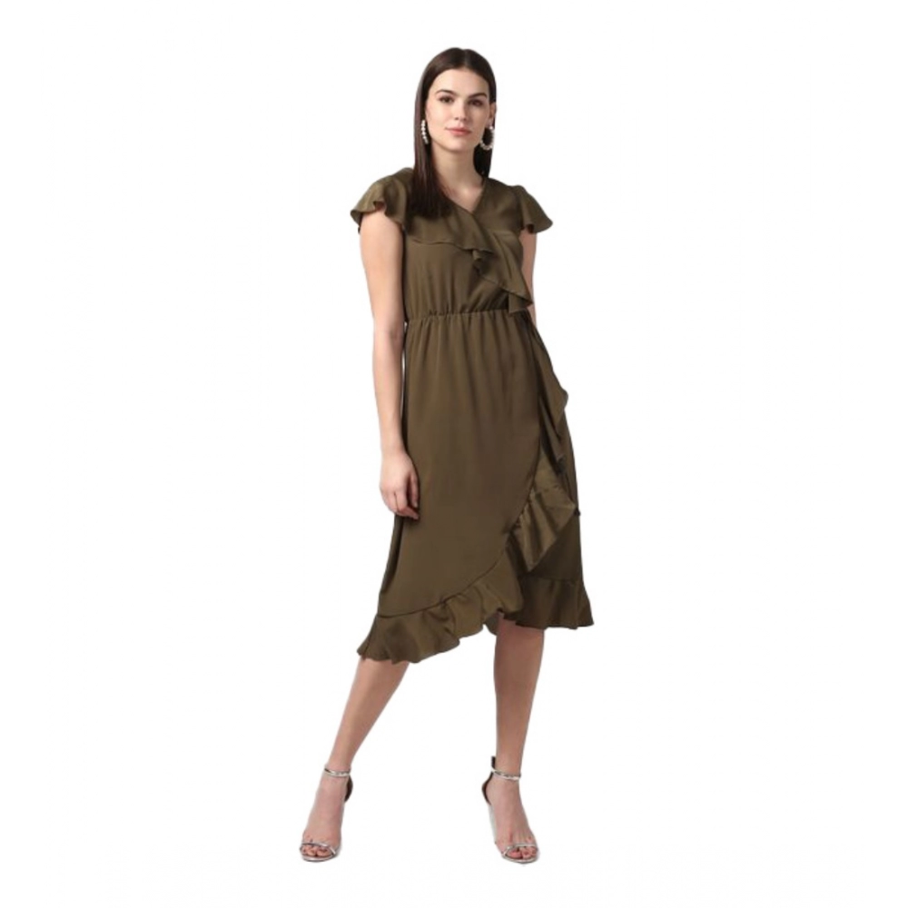 54041959715_8c0734a5bf_o_d-1000x1000-1.webp Generic Women's Polyester Ruffled Cap Sleeve Knee-Length Dress (Olive) - Image 1