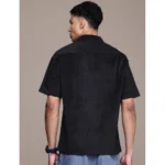Generic Men's Cotton Blend Solid Half-Sleeve Regular Shirt (Black) - Image 3