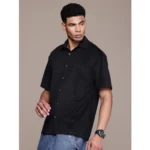 Generic Men's Cotton Blend Solid Half-Sleeve Regular Shirt (Black) - Image 4