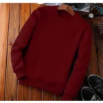 Generic Men's Casual Fleece Solid Round Neck Long Sleeves Sweatshirt (Maroon)