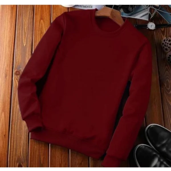 Generic Men's Casual Fleece Solid Round Neck Long Sleeves Sweatshirt (Maroon)