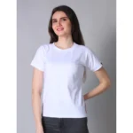 Generic Women's Cotton Blended Solid Round Neck Half Sleeve T-Shirt (White) - Image 3