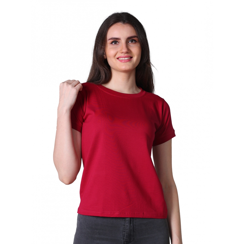 54090337210_d818e81a77_o_d-1000x1000-1.webp Generic Women's Cotton Blended Solid Round Neck Half Sleeve T-Shirt (Maroon) - Image 1
