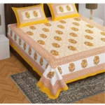 Generic Cotton Printed Queen Size Bedsheet With 2 Pillow Covers (Yellow, 90x100 Inch)