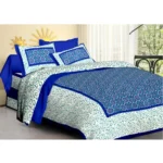 Generic Cotton Printed Queen Size Bedsheet With 2 Pillow Covers (Blue, 90x100 Inch)