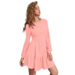 Generic Women's Knitting stretchable Solid Round Neck Full Sleeve Dress (Peach) - Image 4