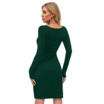 Generic Women's Knitting stretchable Solid Round Neck Full Sleeve Dress (Green ) - Image 5