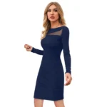 Generic Women's Knitting stretchable Solid Round Neck Full Sleeve Dress (Blue ) - Image 2