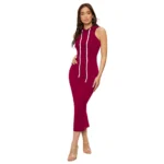 Generic Women's Knitting stretchable Solid Round Neck Sleeveless Dress (Maroon) - Image 2