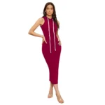 Generic Women's Knitting stretchable Solid Round Neck Sleeveless Dress (Maroon) - Image 4