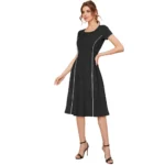 Generic Women's Knitting stretchable Solid Round Neck Cap Sleeve Dress (Black) - Image 2
