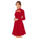 Generic Women's Knitting stretchable Solid Round Neck Full Sleeve Dress (Red) - Image 2