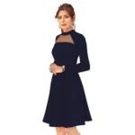 Generic Women's Knitting stretchable Solid Round Neck Full Sleeve Dress (Blue) - Image 2