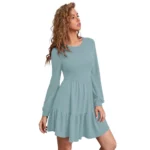 Generic Women's Knitting stretchable Solid Round Neck Full Sleeve Dress (Pista) - Image 4