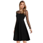 Generic Women's Knitting stretchable Solid Round Neck Full Sleeve Dress (Black) - Image 4