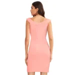Generic Women's Knitting stretchable Solid Round Neck Sleeveless Dress (Peach) - Image 5