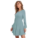Generic Women's Knitting stretchable Solid Round Neck Full Sleeve Dress (Pista) - Image 2