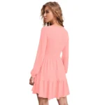 Generic Women's Knitting stretchable Solid Round Neck Full Sleeve Dress (Peach) - Image 5
