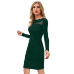 Generic Women's Knitting stretchable Solid Round Neck Full Sleeve Dress (Green ) - Image 2