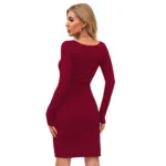Generic Women's Knitting stretchable Solid Round Neck Full Sleeve Dress (Maroon) - Image 5