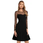 Generic Women's Knitting stretchable Solid Round Neck Full Sleeve Dress (Black) - Image 2