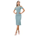 Generic Women's Knitting stretchable Solid Round Neck Sleeveless Dress (Pista ) - Image 2