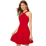 Generic Women's Knitting stretchable Solid Halter Neck Sleeveless Dress (Red ) - Image 4