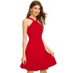 Generic Women's Knitting stretchable Solid Halter Neck Sleeveless Dress (Red ) - Image 2