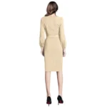 Generic Women's Knitting stretchable Solid Round Neck Full Sleeve Dress (Beige ) - Image 5