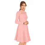 Generic Women's Knitting stretchable Solid Round Neck Full Sleeve Dress (Peach) - Image 4