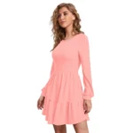 Generic Women's Knitting stretchable Solid Round Neck Full Sleeve Dress (Peach) - Image 2