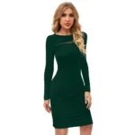 Generic Women's Knitting stretchable Solid Round Neck Full Sleeve Dress (Green ) - Image 4
