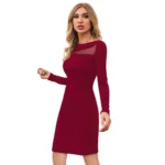 Generic Women's Knitting stretchable Solid Round Neck Full Sleeve Dress (Maroon) - Image 2
