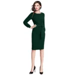 Generic Women's Knitting stretchable Solid Round Neck Full Sleeve Dress (Green) - Image 2
