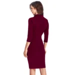 Generic Women's Knitting stretchable Solid Round Neck 3-4th Dress (Maroon) - Image 5