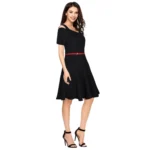 Generic Women's Polyester Solid V Neck Cap Sleeve Dress (Black) - Image 2