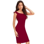 Generic Women's Knitting stretchable Solid Round Neck Sleeveless Dress (Maroon) - Image 4