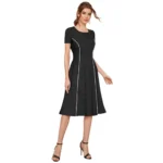 Generic Women's Knitting stretchable Solid Round Neck Cap Sleeve Dress (Black) - Image 4