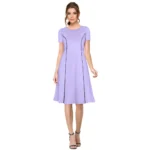 Generic Women's Knitting stretchable Solid Round Neck Cap Sleeve Dress (Purple)